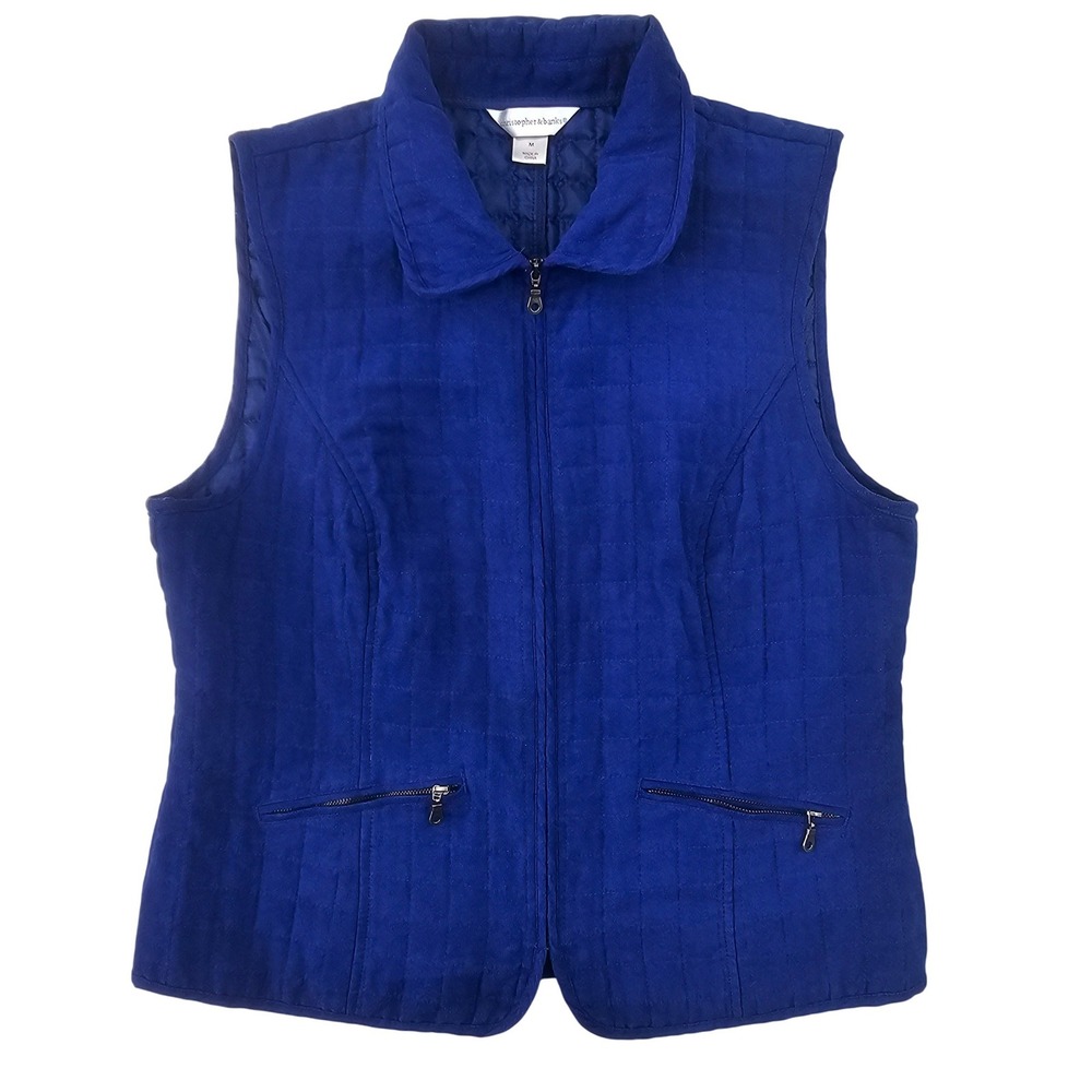 Christopher & Banks Womens Medium Royal Blue Quilted Full Zip Vest Sleeveless